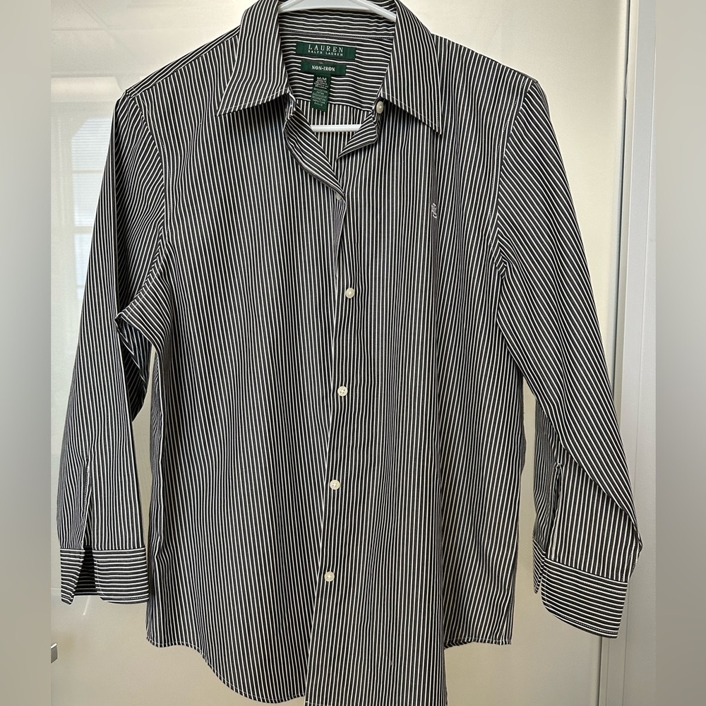 Lauren Ralph Lauren Black and White Striped Blouse